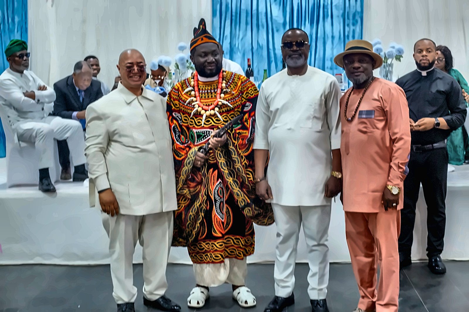 Prince Fombon with Fr. Livinus, who wears the full traditional regalia of the Bali Fondom