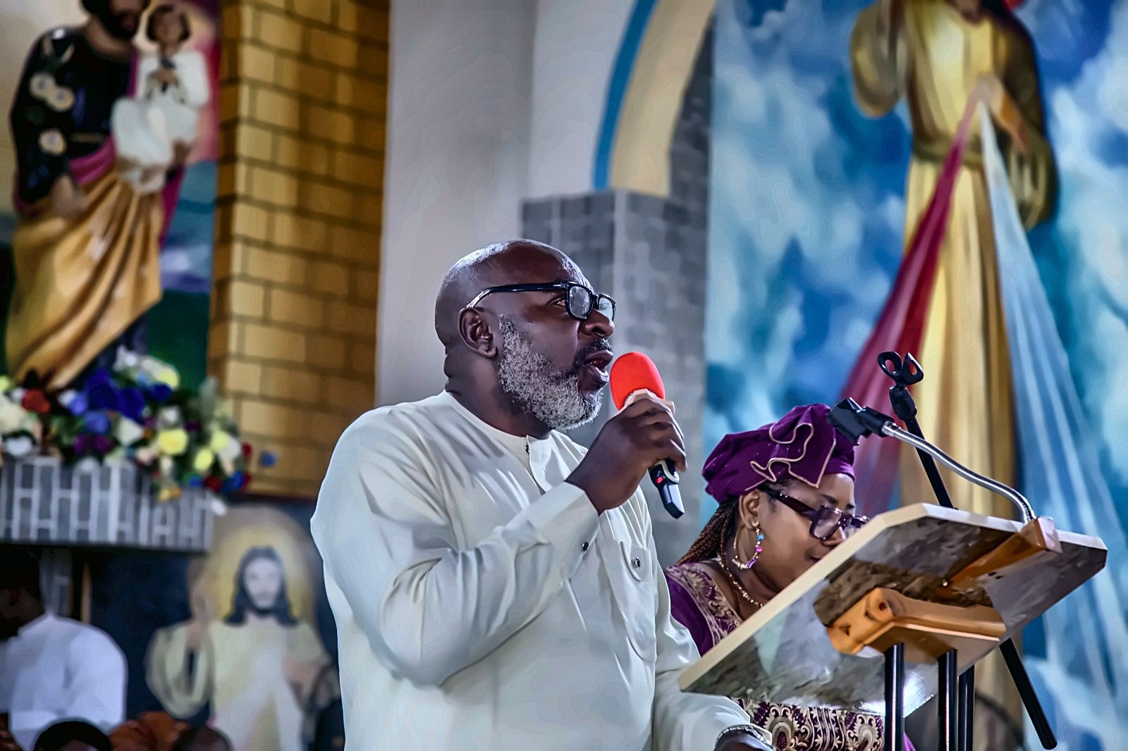 Mr. Ebung Chrysantus, vice chairman of the parish pastoral council, addressing the congregation