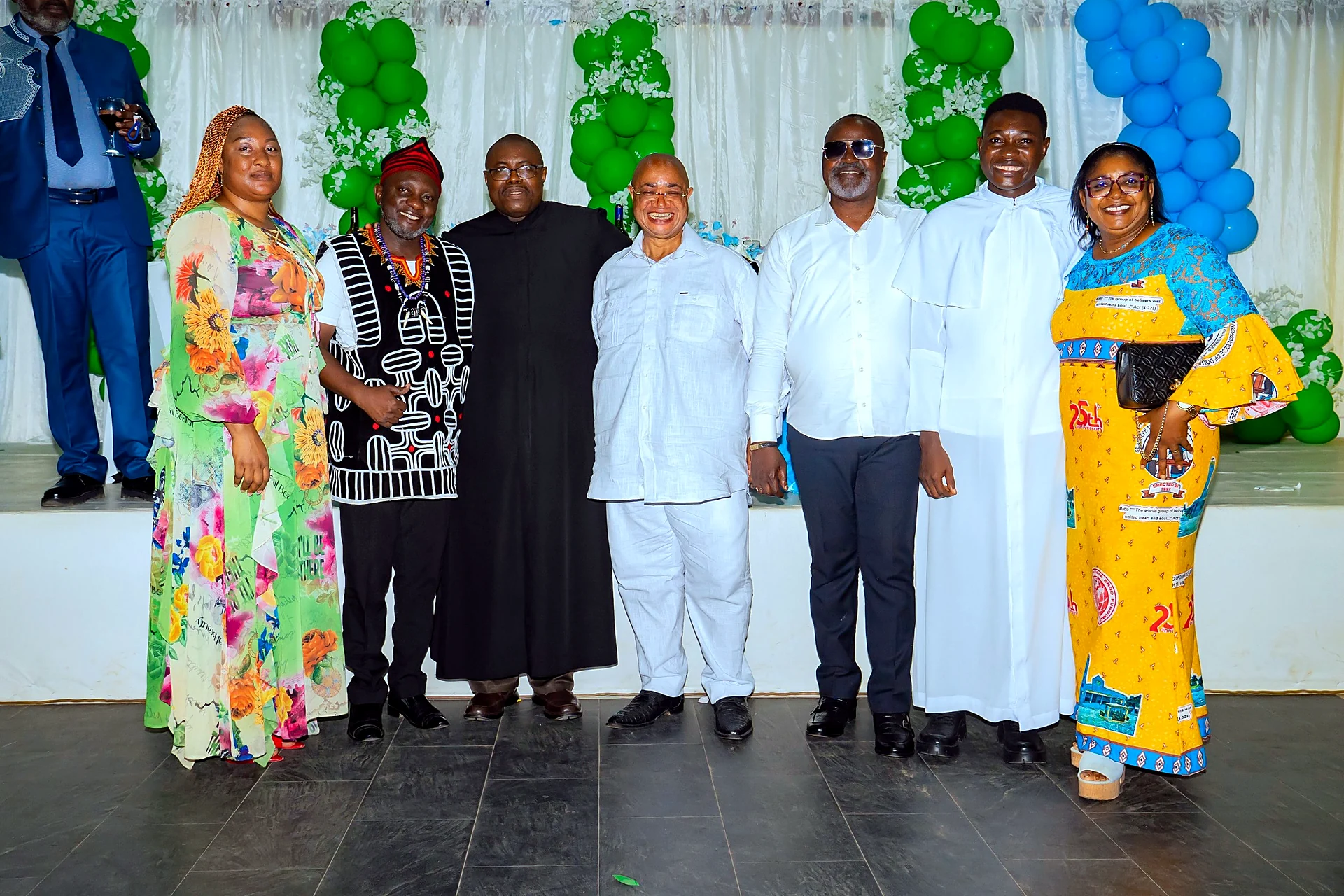 Fr. Mark Ameh Installed as Parish Priest of St. Joseph the Worker, Bonaberi Madam Christina, Dr. Bruno, Prince Fombon, Mr. Ngimou and Madam Etaka pose with the parish priests