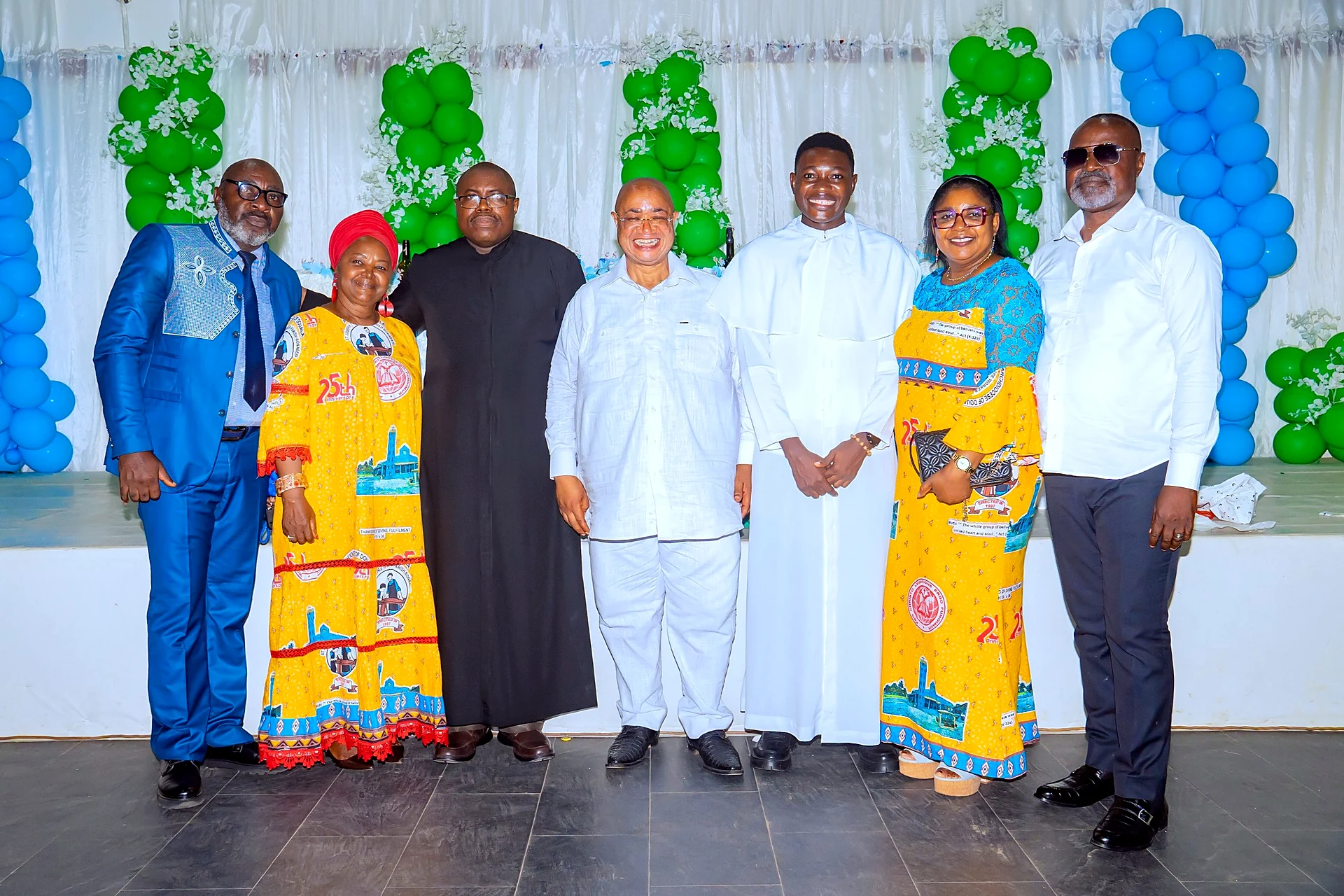 Fr. Mark Ameh Installed as Parish Priest of St. Joseph the Worker, Bonaberi Prince Fombon, the Vice Chairman of the PPC, the AMSP President and the Chairlady of the EAC pose with the parish priests